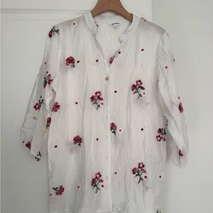 Kindred brand women’s embroidered floral button down blouse shirt top size large